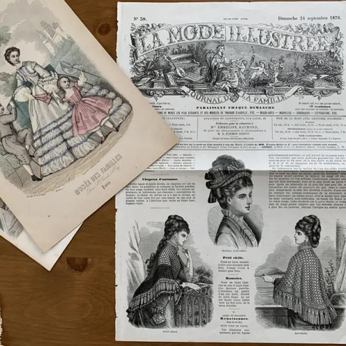 Journal des Demoisellesファッションプレート2枚+おまけ ペン・筆記