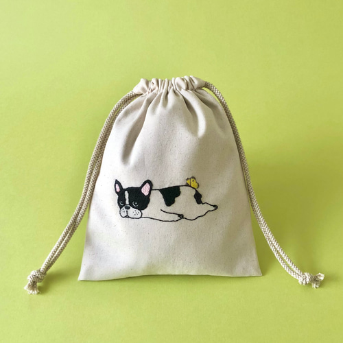 手刺繍＊巾着ポーチ（フレブルとちょうちょ） 巾着袋 ココカカオ 通販