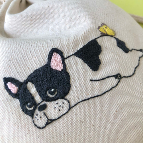 手刺繍＊巾着ポーチ（フレブルとちょうちょ） 巾着袋 ココカカオ 通販
