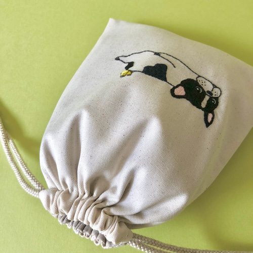 手刺繍＊巾着ポーチ（フレブルとちょうちょ） 巾着袋 ココカカオ 通販