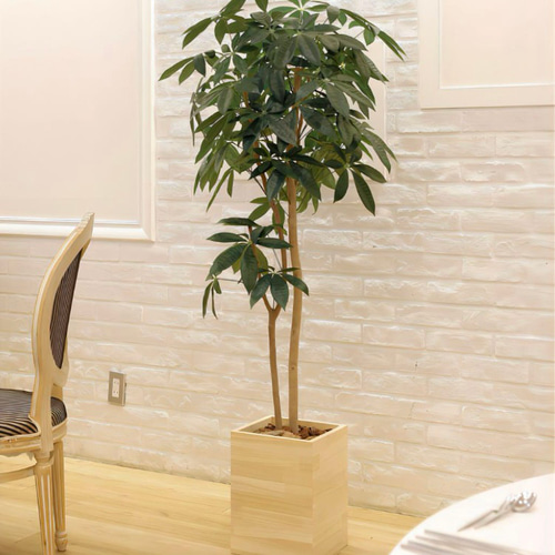 光触媒 人工観葉植物 フェイクグリーン ウッドボックスパキラ1.6m