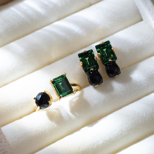 モスグリーン×ブラックオニキス ピアス(イヤリング変更可) k14gf