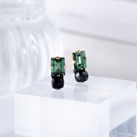 モスグリーン×ブラックオニキス　ピアス(イヤリング変更可) k14gf  アレルギー対応 9枚目の画像