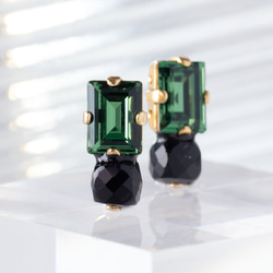 モスグリーン×ブラックオニキス　ピアス(イヤリング変更可) k14gf  アレルギー対応 2枚目の画像