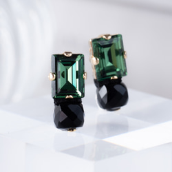モスグリーン×ブラックオニキス　ピアス(イヤリング変更可) k14gf  アレルギー対応 1枚目の画像
