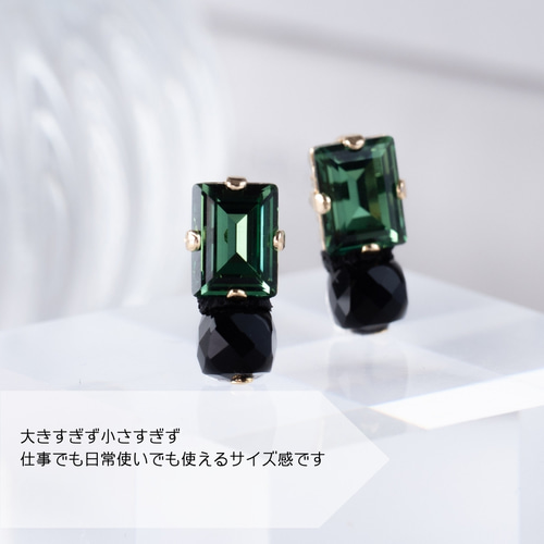 モスグリーン×ブラックオニキス ピアス(イヤリング変更可) k14gf