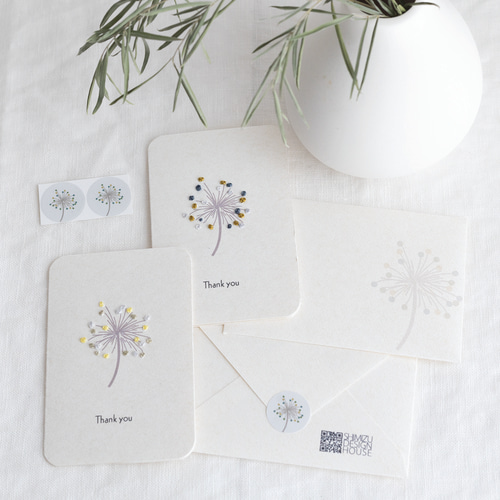 刺繍サンキューカード 二つ折り たんぽぽ 寒色系2枚セット メッセージ