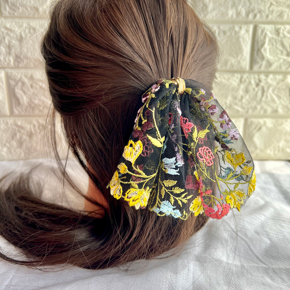 ポニーフック【フラワーガーデン】ヴェールのようなヘアアクセサリー 