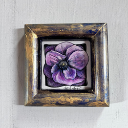 期間限定価格。原画 小さなアート 花々 額入り むらさきの花