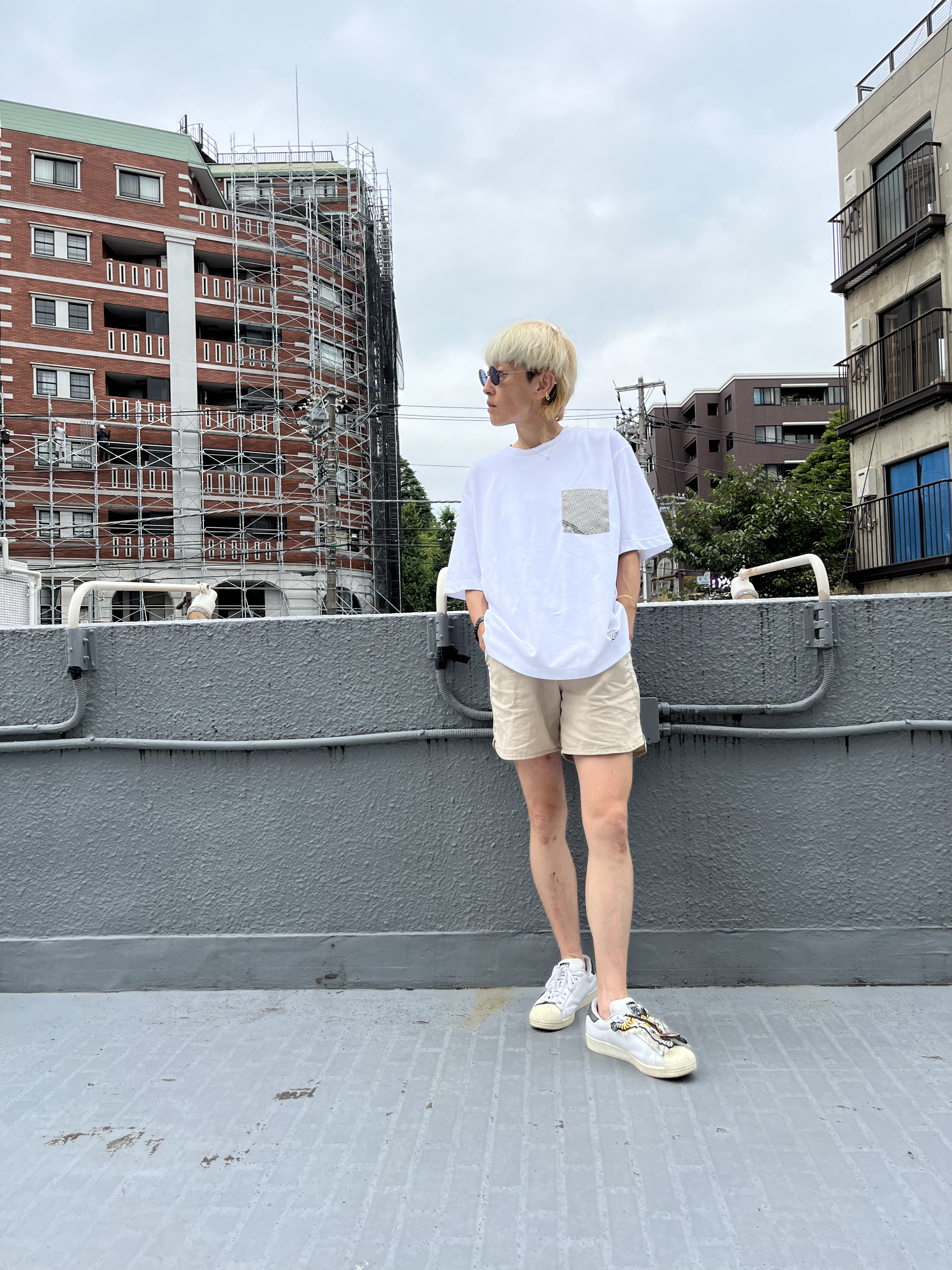 Men`s  M サイズ　ドライポンチ　江戸小紋ハギレポケットTシャツ　着物リメイク