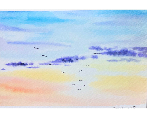 水彩原画-優しい朝焼け イラスト Annie.watercolor 通販 18090015