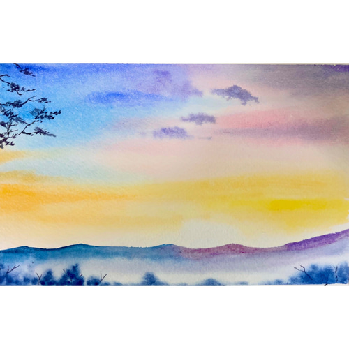原画「朝」 水彩原画-優しい朝焼け イラスト Annie.watercolor 通販 18090019