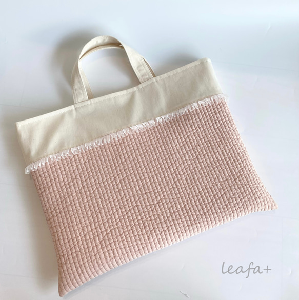 ヌビ レッスンバッグ 上履き袋 キルティング りぼん 刺繍生地 キルト