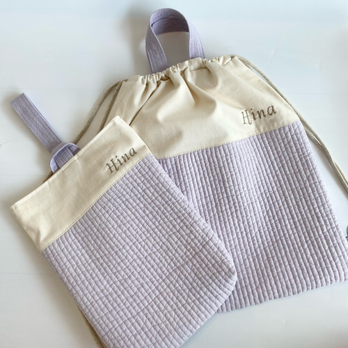 ヌビキルティングのレッスンバッグ レース・お名前刺繍付きにも 選べる