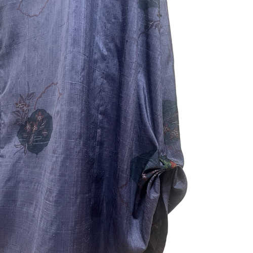 送料無料 着物 リメイク 正絹 シルク 紬 バルーン ワンピース M〜L