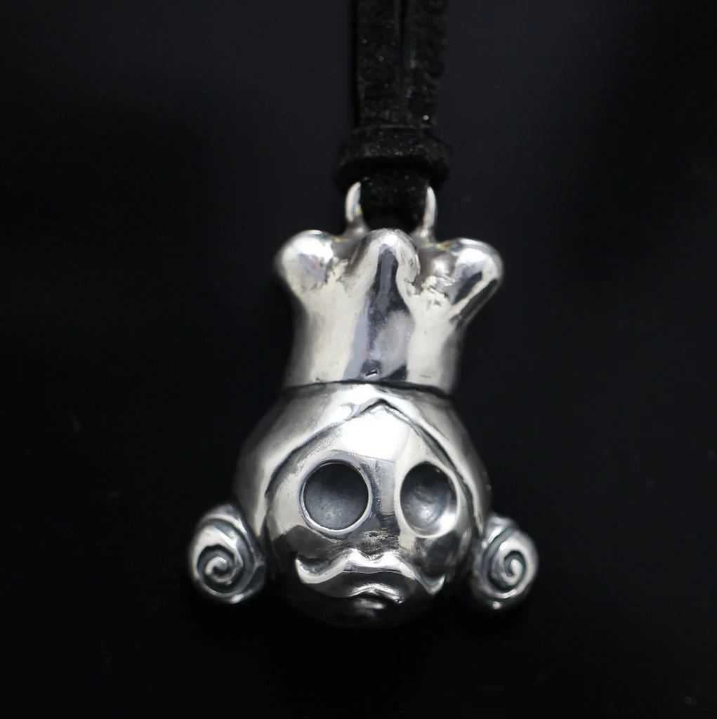 ドクロな三ツ星パン屋さん｜シルバーペンダント｜ネックレス｜ロープ付｜コックさん｜巻き毛｜ユニーク｜カジュアル｜ストリート