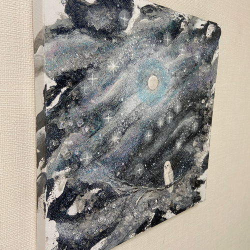 月に逢いにきた（原画） #月 #フクロウ #夜空 水晶 #黒 絵画 vega 通販