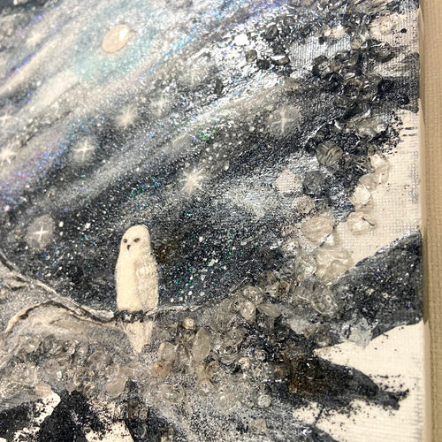 月に逢いにきた（原画） #月 #フクロウ #夜空 水晶 #黒 絵画 vega 通販