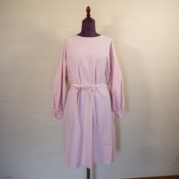 割烹着　コットンリネンエプロン　ワンピース　ピンク　綿麻 割烹着　コットンリネンエプロン　ワンピース　ピンク　綿麻 P1485583255(11440円)