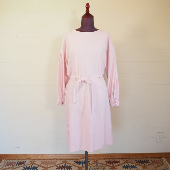 割烹着　コットンリネンエプロン　ワンピース　ピンク　綿麻 割烹着　コットンリネンエプロン　ワンピース　ピンク　綿麻 P1485583255(11440円)