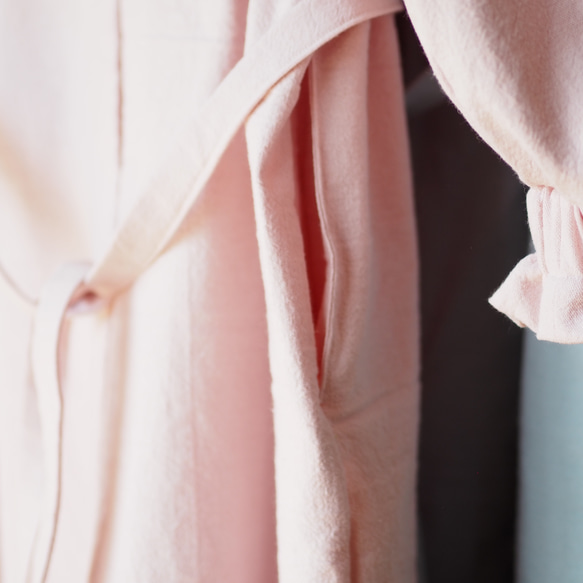 割烹着　コットンリネンエプロン　ワンピース　ピンク　綿麻 割烹着　コットンリネンエプロン　ワンピース　ピンク　綿麻 P1485583255(11440円)