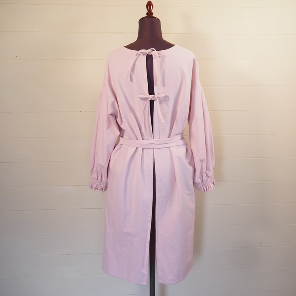 割烹着　コットンリネンエプロン　ワンピース　ピンク　綿麻 割烹着　コットンリネンエプロン　ワンピース　ピンク　綿麻 P1485583255(11440円)