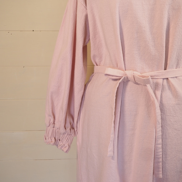 割烹着　コットンリネンエプロン　ワンピース　ピンク　綿麻 割烹着　コットンリネンエプロン　ワンピース　ピンク　綿麻 P1485583255(11440円)