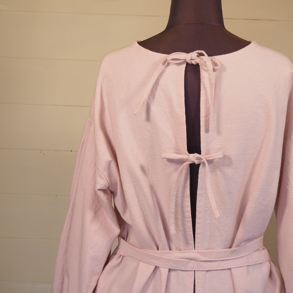 割烹着　コットンリネンエプロン　ワンピース　ピンク　綿麻 割烹着　コットンリネンエプロン　ワンピース　ピンク　綿麻 P1485583255(11440円)