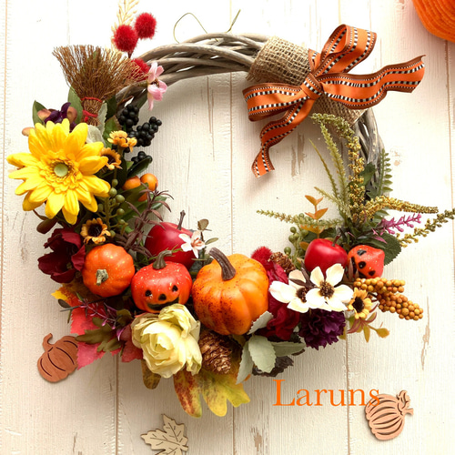 ハンドメイド 秋のフラワーリース パンプキン 秋 オレンジ 季節 リース ハンドメイド 秋のフラワーリース パンプキン 秋 オレンジ 季節 リース