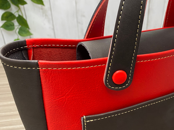 カラフルトートL　本革　レッド／チョコ　２色 4枚目の画像
