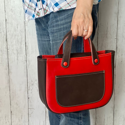 カラフルトートL　本革　レッド／チョコ　２色 18枚目の画像