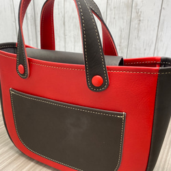 カラフルトートL　本革　レッド／チョコ　２色 5枚目の画像