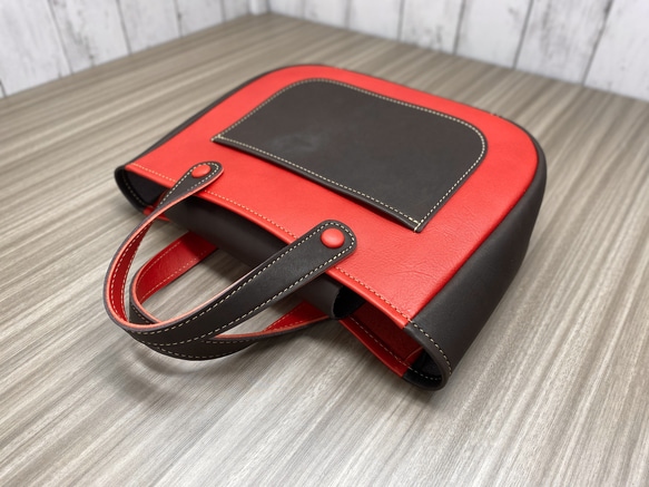 カラフルトートL　本革　レッド／チョコ　２色 6枚目の画像