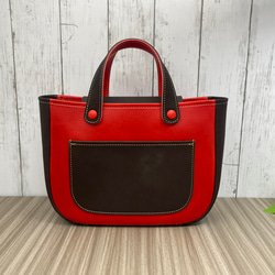 カラフルトートL　本革　レッド／チョコ　２色 1枚目の画像