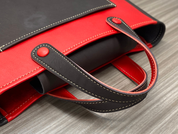 カラフルトートL　本革　レッド／チョコ　２色 7枚目の画像