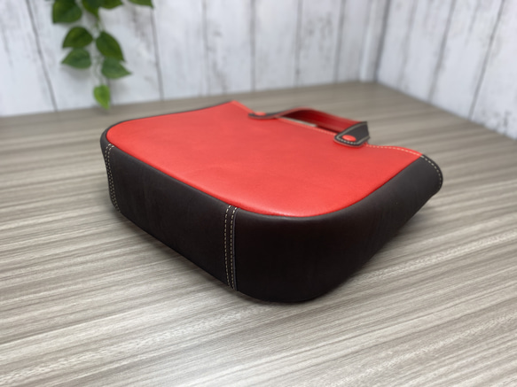 カラフルトートL　本革　レッド／チョコ　２色 2枚目の画像