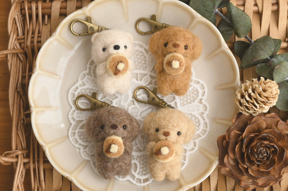 羊毛フェルト トイプードル&白クマ キーホルダー マスコット ※別ページ