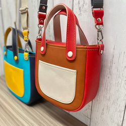 カラフルトートS　本革　レッド／チョコ　２色 16枚目の画像