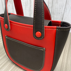 カラフルトートS　本革　レッド／チョコ　２色 5枚目の画像