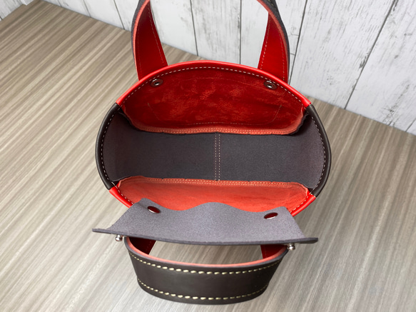 カラフルトートS　本革　レッド／チョコ　２色 4枚目の画像