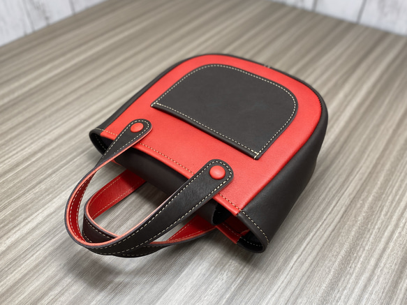 カラフルトートS　本革　レッド／チョコ　２色 7枚目の画像