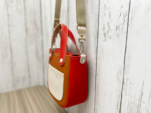 カラフルトートS　本革　レッド／チョコ　２色 14枚目の画像