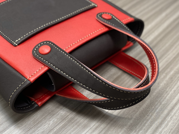 カラフルトートS　本革　レッド／チョコ　２色 8枚目の画像