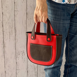 カラフルトートS　本革　レッド／チョコ　２色 17枚目の画像