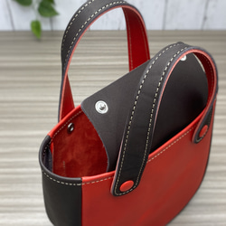 カラフルトートS　本革　レッド／チョコ　２色 3枚目の画像