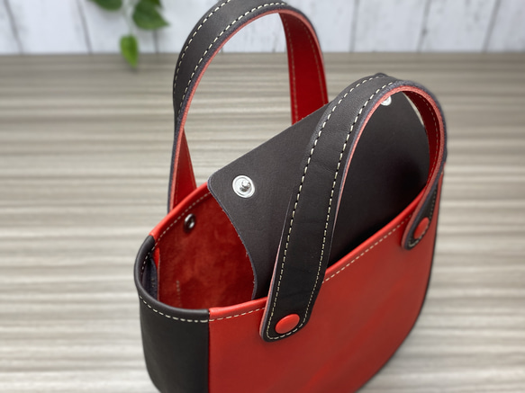 カラフルトートS　本革　レッド／チョコ　２色 3枚目の画像