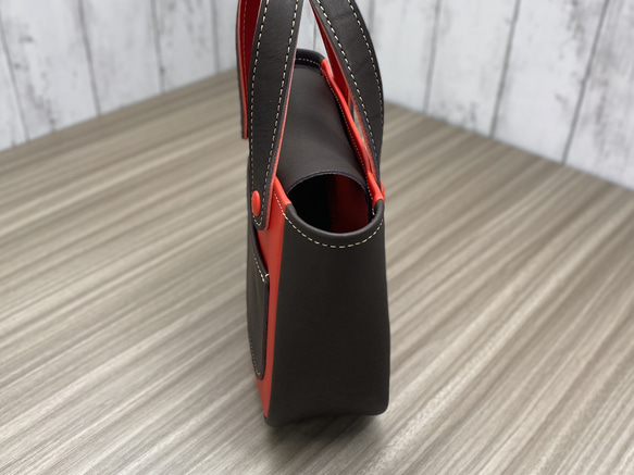 カラフルトートS　本革　レッド／チョコ　２色 9枚目の画像