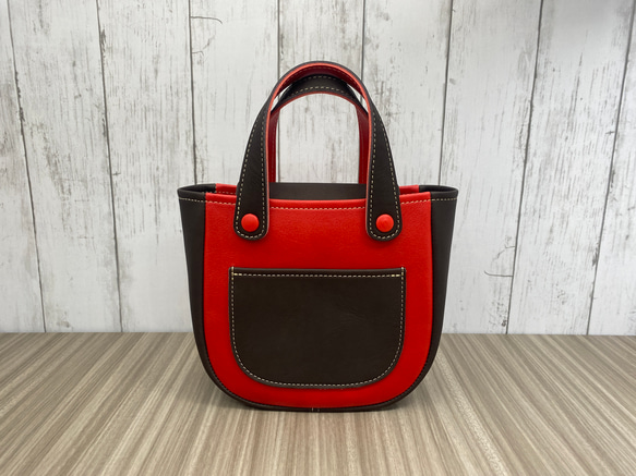 カラフルトートS　本革　レッド／チョコ　２色 1枚目の画像