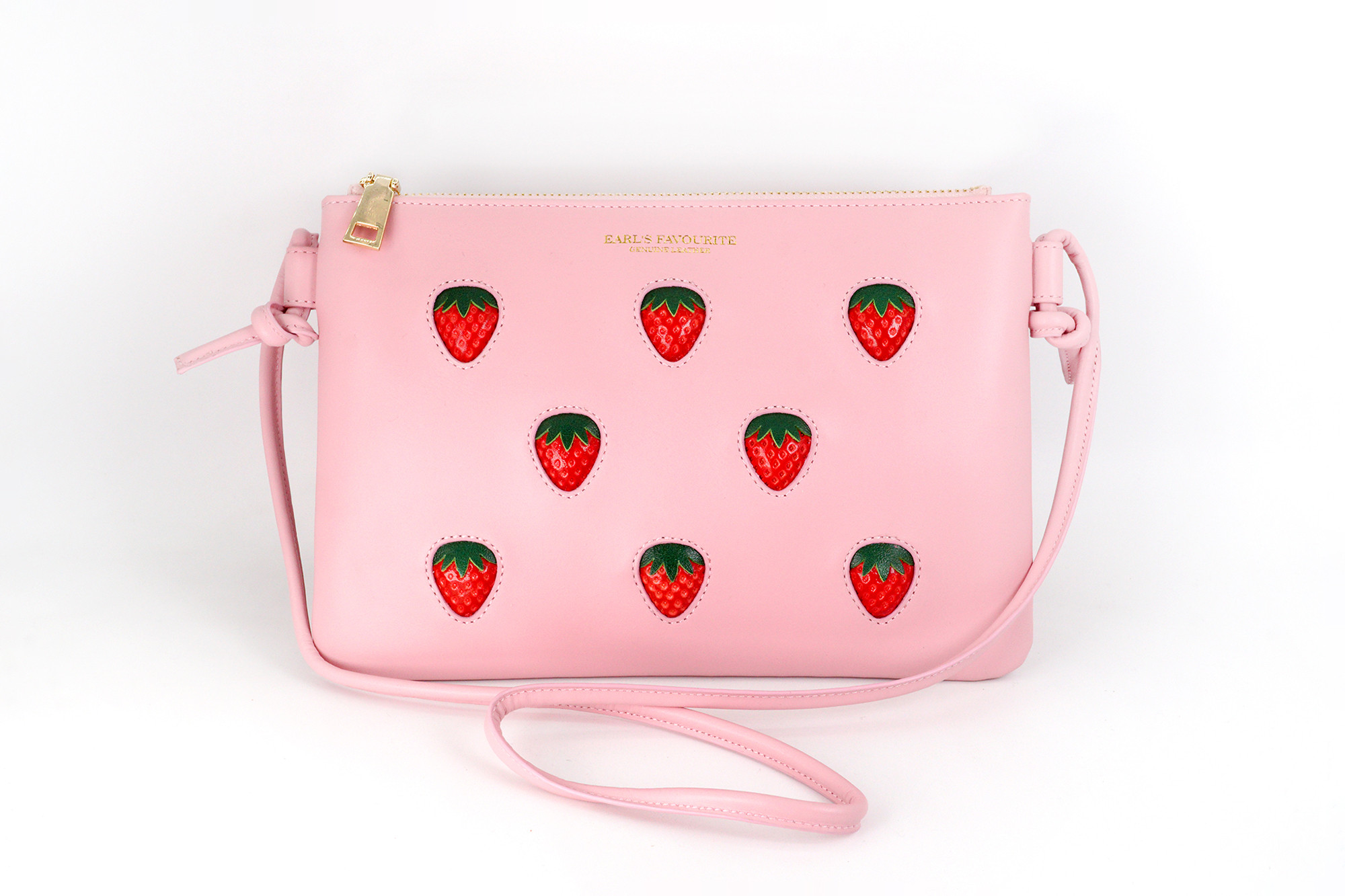 【More Strawberries Collection】サコッシュ（赤いちご／ピンク本革）