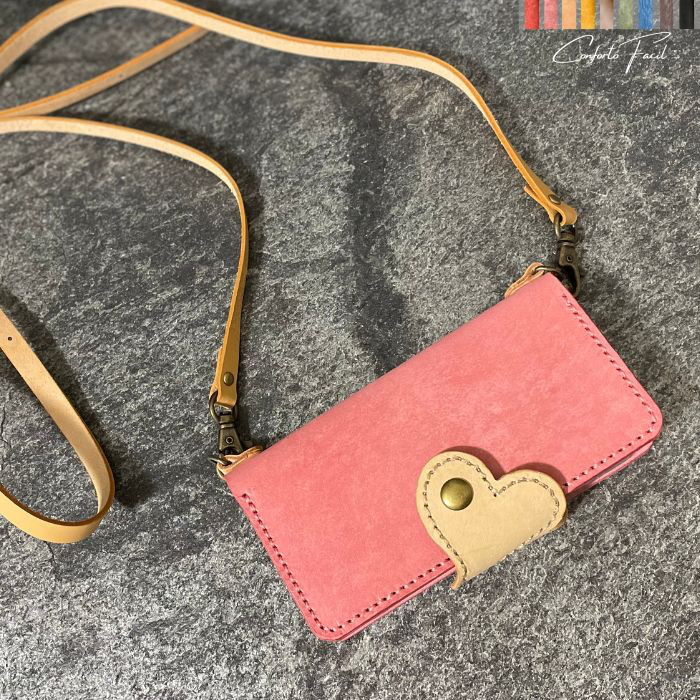 ◆春の超早割2026◆一番人気◆9色◆レザーハート本革手帳型スマホショルダー[多機種対応]iPhone17